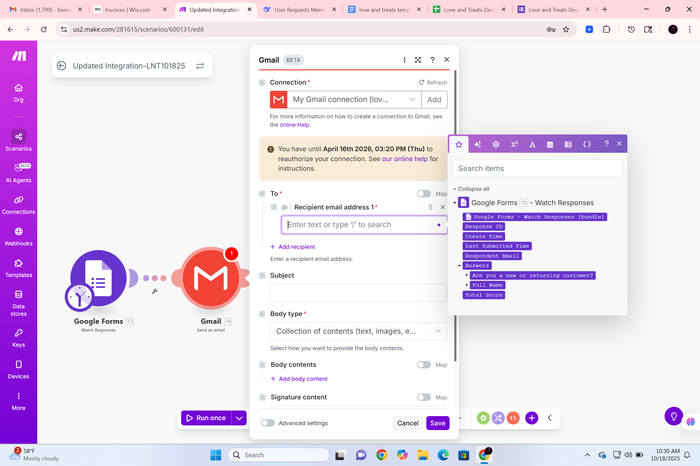 Make workflow connecting Google Forms to Gmail